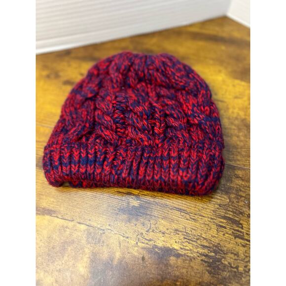 NWOT Furtalk women knit beanie hat with ponytail opening red purple 0972 - Picture 2 of 7